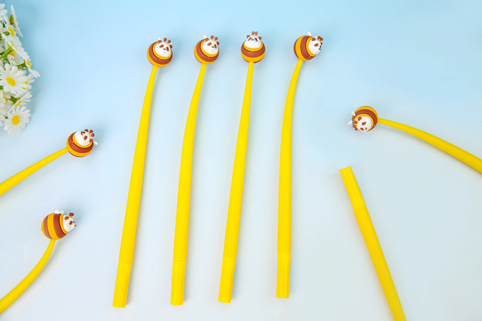 Yellow wobbling panda character novelty pen